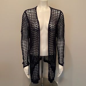 BCBG Max Azria Mesh Netted Knit Weave Cardigan Sweater in Navy Blue